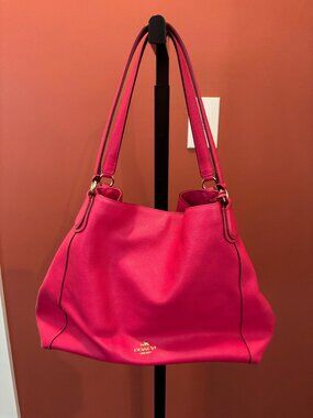 Coach Leather Edie Shoulder Bag in Pink with Gold Tone Hardware